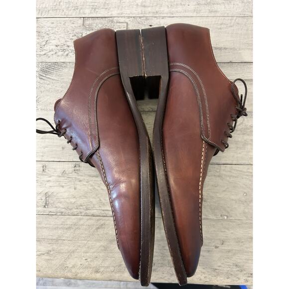 Santoni Men’s 12 Kenton Oxford Dress Shoes Brown Leather Almond Toe Lace Up - Picture 4 of 10